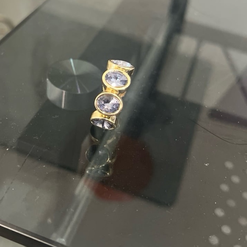 Gorgeous grayish blue oval cut swarovski elements 14kt gold plated size 9 ring - Picture 8 of 13